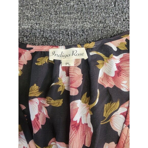Indigo Rose Size PL Pink Floral Print Long Sleeve Lined Midi Dress Elastic Waist - Picture 7 of 15